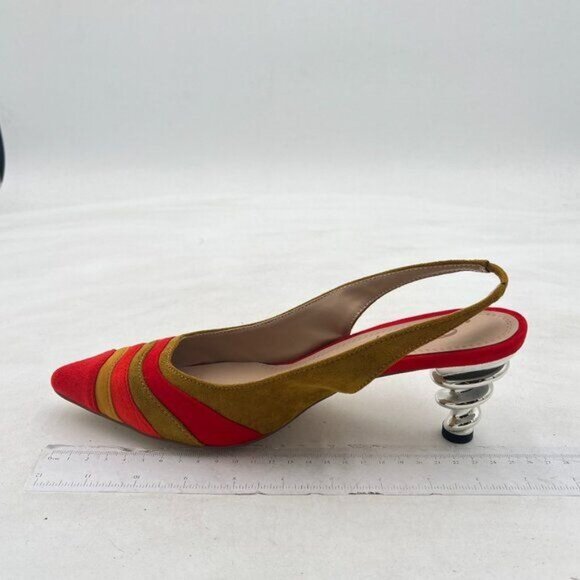 FOWT Red&yellow Rainbow Color Stripes Strange Spiral High Heel Pumps Slip On Poi - Picture 2 of 8